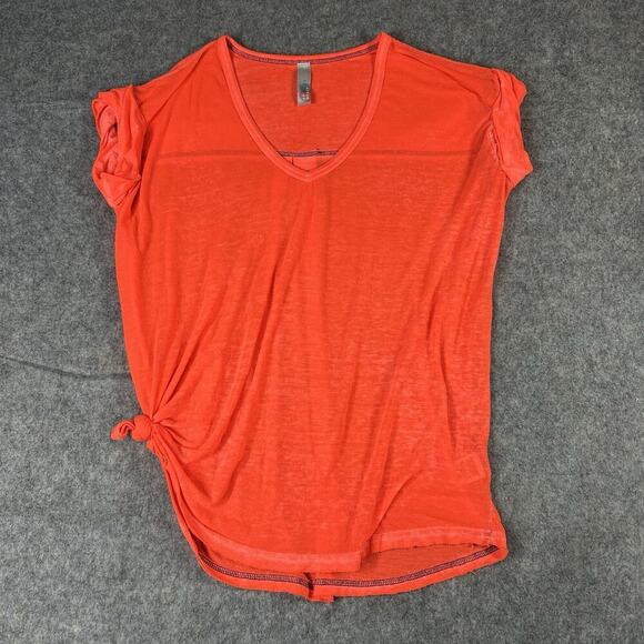 Free People Beach T-Shirt Women’s Small Neon Orange V-Neck Tee Oversized Flawed - Picture 1 of 11